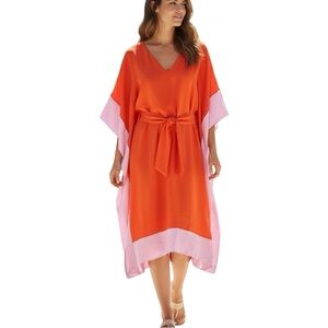 Trina Turk Orange and Pink Caftan Dress - Medium/Large, Resort Wear, Vacation